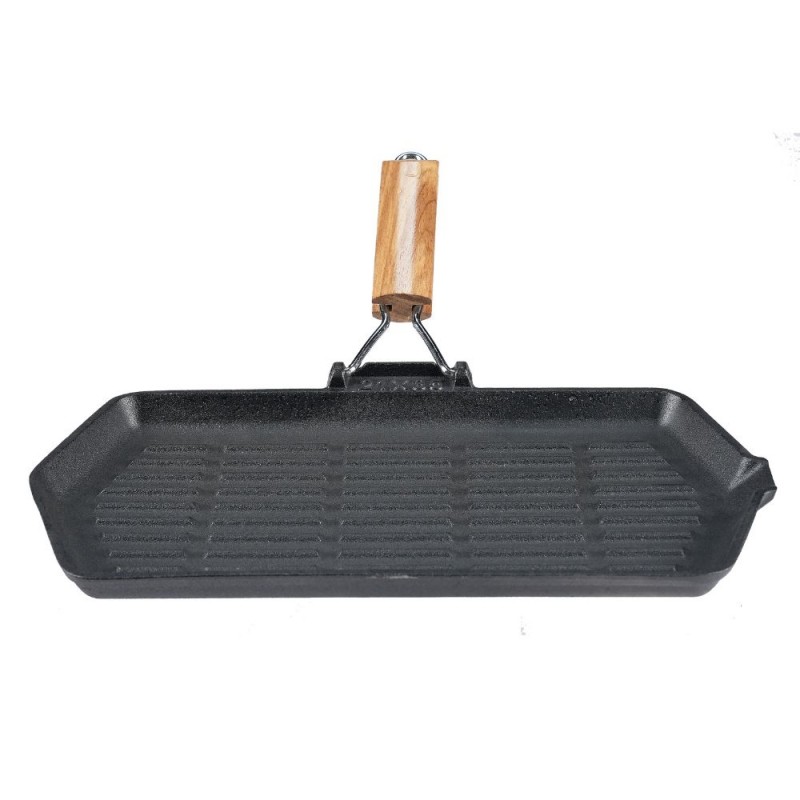 Malmist grillpann kokkuklapitava puidust käepidemega, 35x21 cm - 